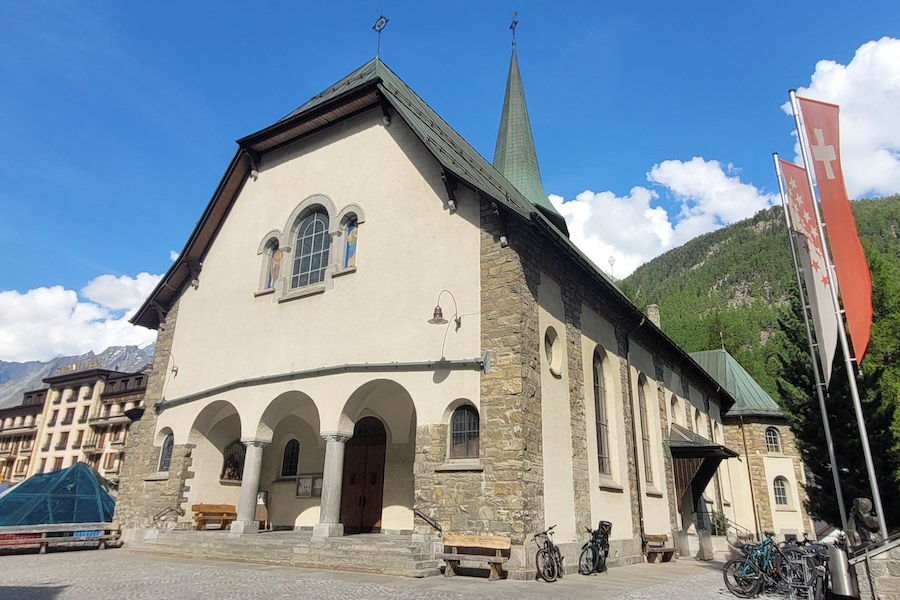 The St. Mauritius Church on the village square in Zermatt.