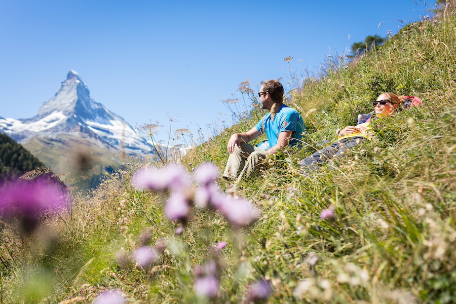 Hiking in Zermatt with a view of the Matterhorn